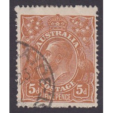Australian    King George V    5d Chestnut   Single Crown WMK  Plate Variety 1R35..